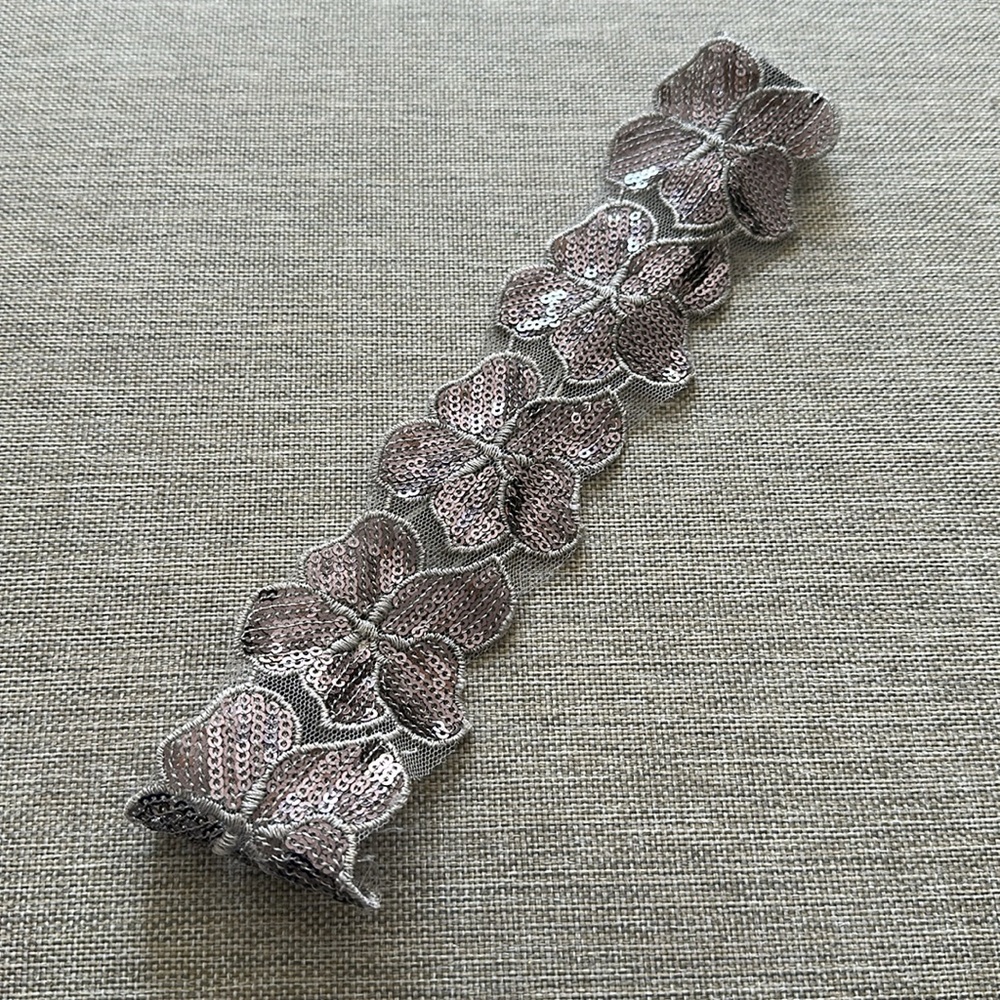Silver Sequined Floral Lace Headband